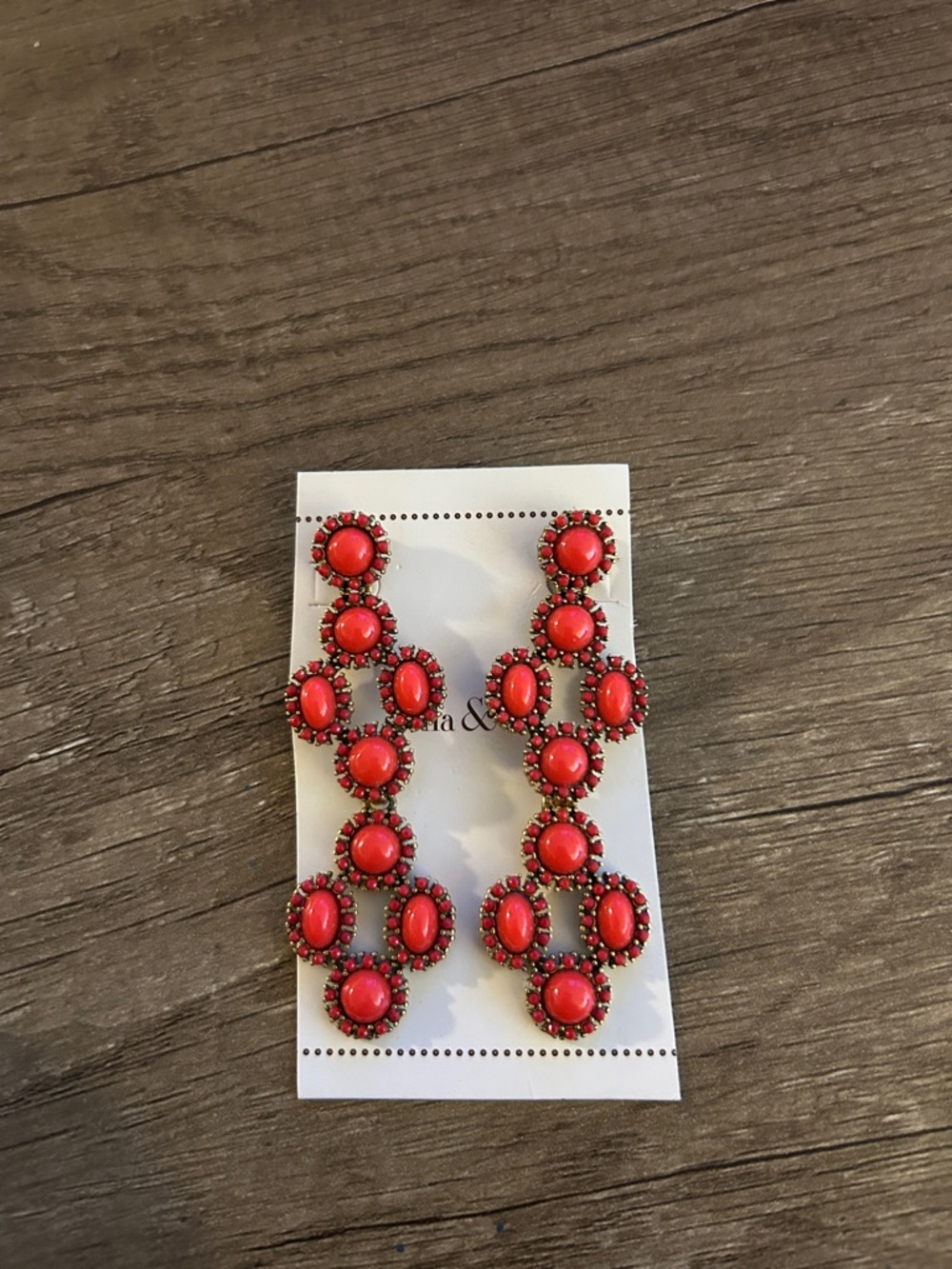 Stella & Dot Chandelier Earrings Coral Red Gold Tone Statement Convertible